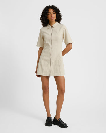 Alora Sille Short Dress Ecru Needle Stripe - Things I Like Things I Love