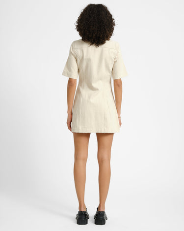 Alora Sille Short Dress Ecru Needle Stripe - Things I Like Things I Love
