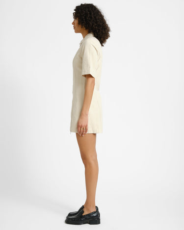 Alora Sille Short Dress Ecru Needle Stripe - Things I Like Things I Love