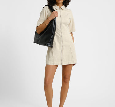 Alora Sille Short Dress Ecru Needle Stripe - Things I Like Things I Love