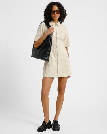 Alora Sille Short Dress Ecru Needle Stripe - Things I Like Things I Love