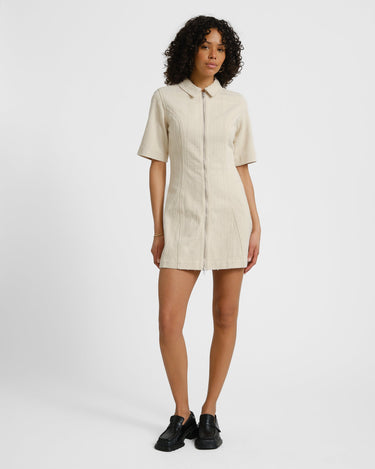 Alora Sille Short Dress Ecru Needle Stripe - Things I Like Things I Love