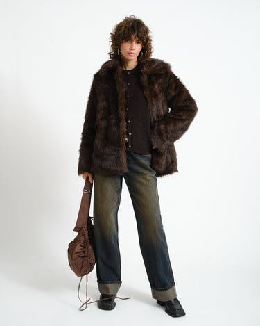 Aria Fur Jacket Chocolate Bruin - Things I Like Things I Love