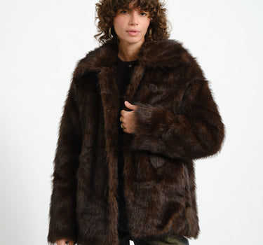 Aria Fur Jacket Chocolate Bruin - Things I Like Things I Love