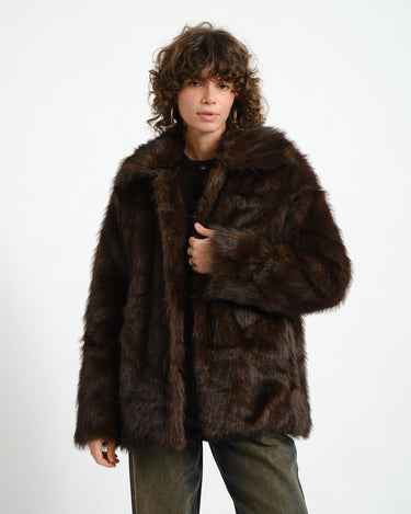 Aria Fur Jacket Chocolate Bruin - Things I Like Things I Love