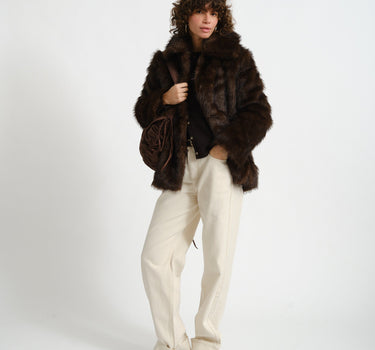 Aria Fur Jacket Chocolate Bruin - Things I Like Things I Love