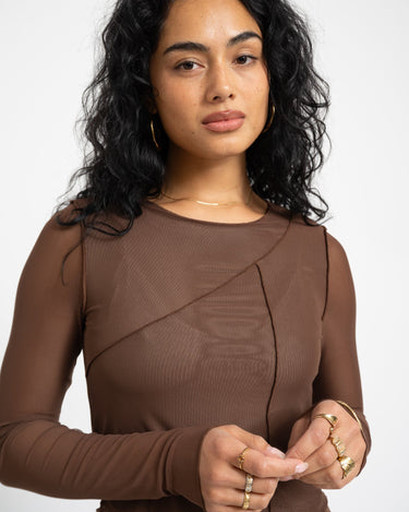 Aruba Overlock Detail Top Chocolate Brown - Things I Like Things I Love