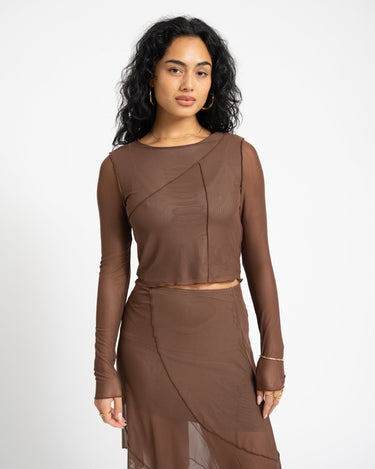 Aruba Overlock Detail Top Chocolate Brown - Things I Like Things I Love