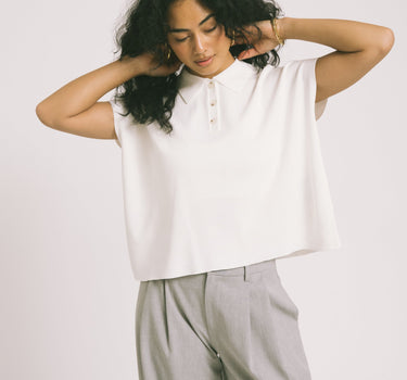 Aware Alice Polo Knit Top Snow White - Things I Like Things I Love
