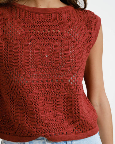 Aware Baylee Boatneck Crochet Top Russet Brown - Things I Like Things I Love