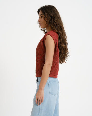 Aware Baylee Boatneck Crochet Top Russet Brown - Things I Like Things I Love