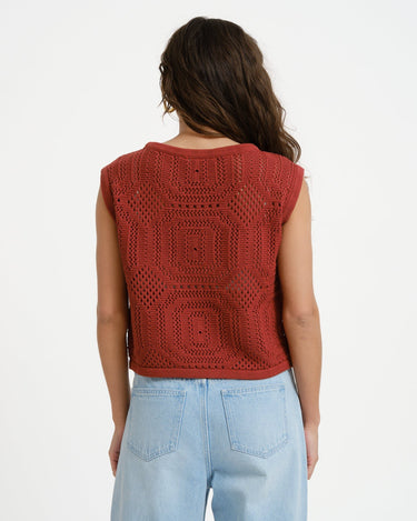 Aware Baylee Boatneck Crochet Top Russet Brown - Things I Like Things I Love