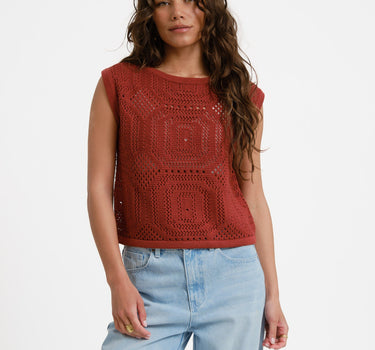 Aware Baylee Boatneck Crochet Top Russet Brown - Things I Like Things I Love