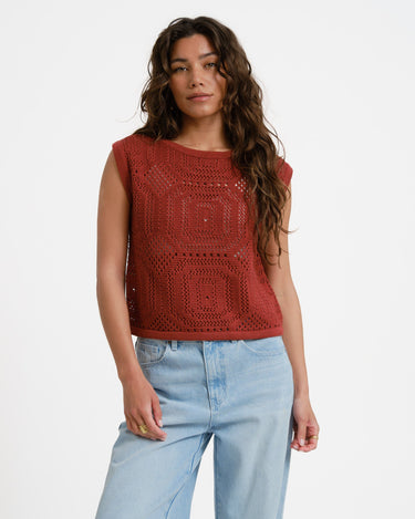 Aware Baylee Boatneck Crochet Top Russet Brown - Things I Like Things I Love