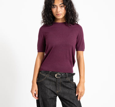 Aware Cara O-Neck Wool Knit Top Catawba Grape - Things I Like Things I Love