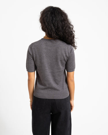 Aware Cara O-Neck Wool Knit Top Dark Grey Melange - Things I Like Things I Love