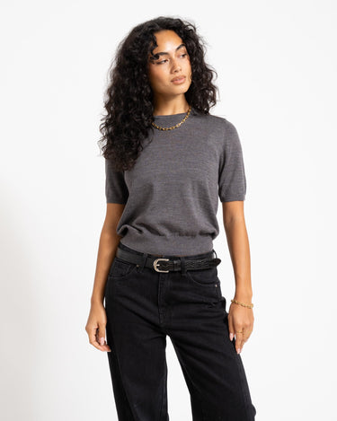 Aware Cara O-Neck Wool Knit Top Dark Grey Melange - Things I Like Things I Love