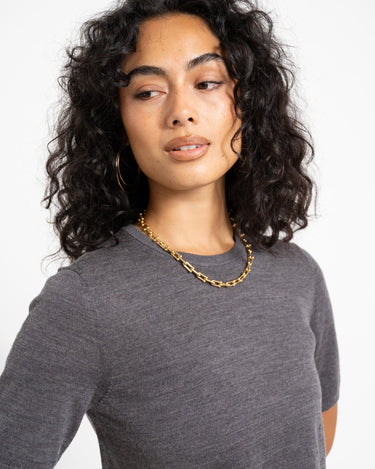 Aware Cara O-Neck Wool Knit Top Dark Grey Melange - Things I Like Things I Love