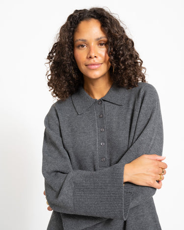 Aware Dianna Polo Mini Knit Dress Dark Grey Melange - Things I Like Things I Love