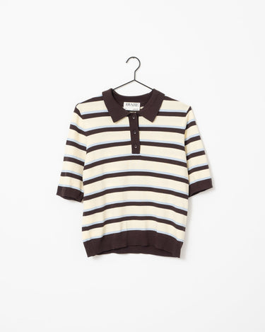 Aware Knit Polo Top Chocolate Brown White - Things I Like Things I Love