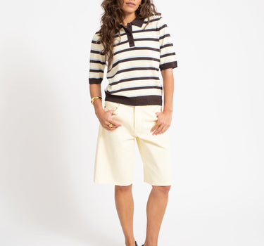 Aware Knit Polo Top Chocolate Brown White - Things I Like Things I Love