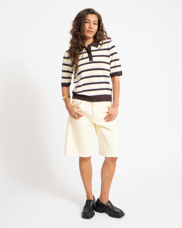 Aware Knit Polo Top Chocolate Brown White - Things I Like Things I Love