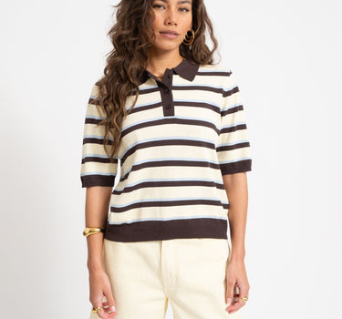 Aware Knit Polo Top Chocolate Brown White - Things I Like Things I Love