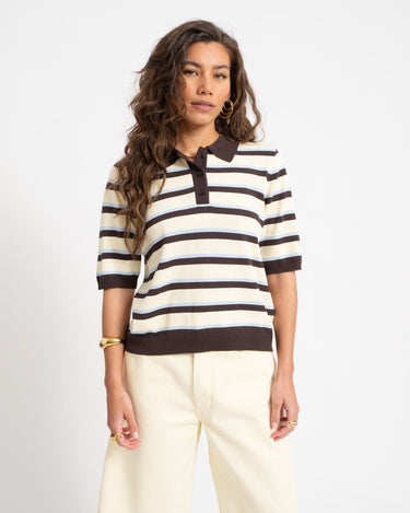 Aware Knit Polo Top Chocolate Brown White - Things I Like Things I Love