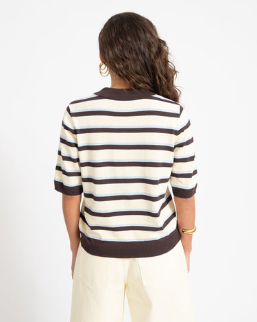 Aware Knit Polo Top Chocolate Brown White - Things I Like Things I Love