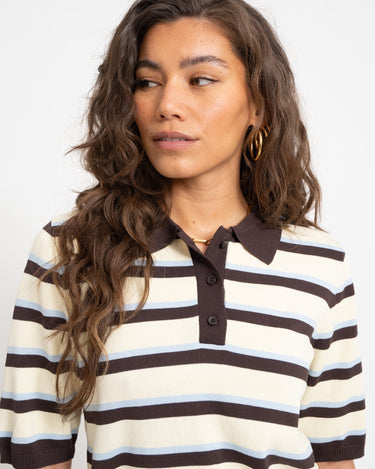 Aware Knit Polo Top Chocolate Brown White - Things I Like Things I Love