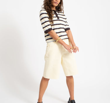 Aware Knit Polo Top Chocolate Brown White - Things I Like Things I Love