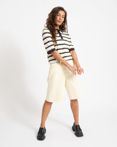 Aware Knit Polo Top Chocolate Brown White - Things I Like Things I Love