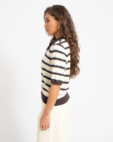 Aware Knit Polo Top Chocolate Brown White - Things I Like Things I Love