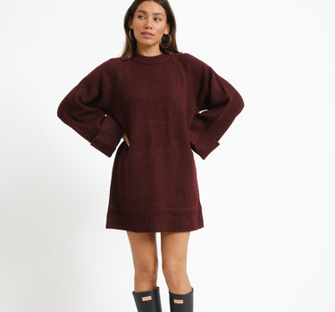Aware Novah O-Neck Knit Mini Dress Winetasting - Things I Like Things I Love