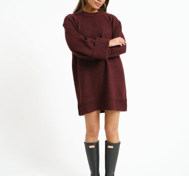 Aware Novah O-Neck Knit Mini Dress Winetasting - Things I Like Things I Love