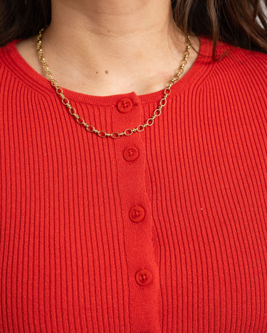 Aware Oaklynn O - Neck Knit Cardigan Molten Lava - Things I Like Things I Love