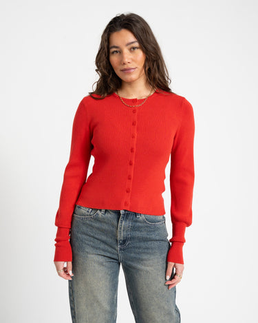 Aware Oaklynn O - Neck Knit Cardigan Molten Lava - Things I Like Things I Love
