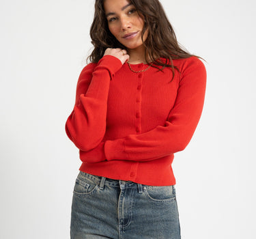 Aware Oaklynn O - Neck Knit Cardigan Molten Lava - Things I Like Things I Love