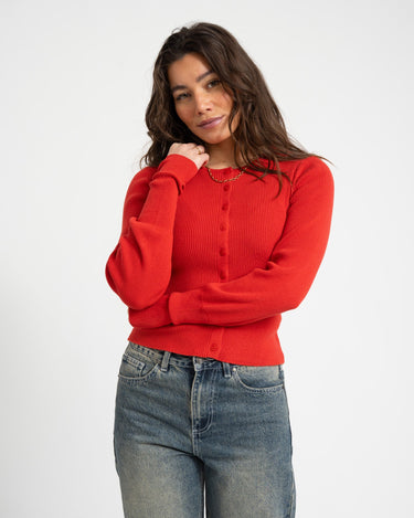 Aware Oaklynn O - Neck Knit Cardigan Molten Lava - Things I Like Things I Love