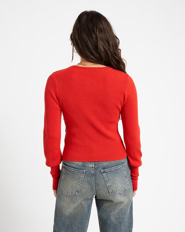 Aware Oaklynn O - Neck Knit Cardigan Molten Lava - Things I Like Things I Love