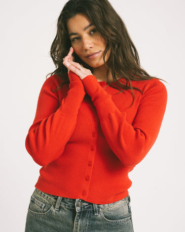 Aware Oaklynn O - Neck Knit Cardigan Molten Lava - Things I Like Things I Love
