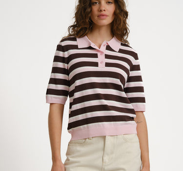 Aware Oline Knit Polo Top Pink Brown - Things I Like Things I Love