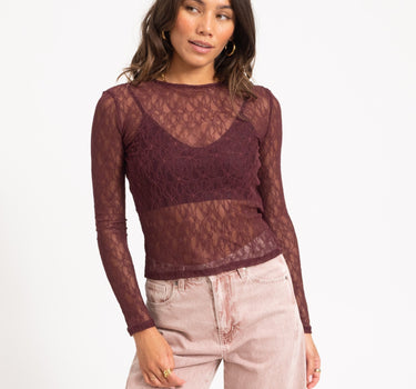 Aware Tessy O-Neck Lace Top Catawba Grape - Things I Like Things I Love