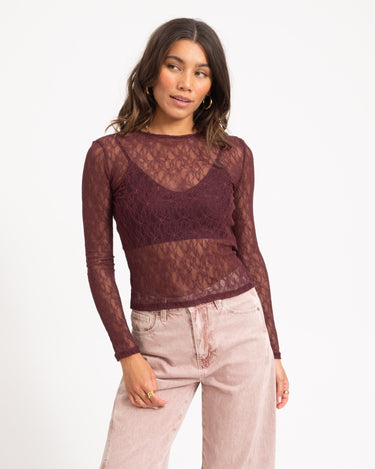 Aware Tessy O-Neck Lace Top Catawba Grape - Things I Like Things I Love