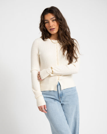 Aware Vina O - Neck Knit Cardigan Birch - Things I Like Things I Love