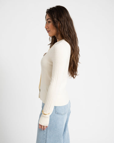 Aware Vina O - Neck Knit Cardigan Birch - Things I Like Things I Love