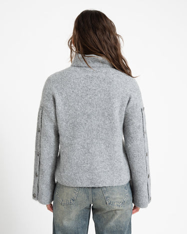 Babette Roll Neck Button Knit Medium Grey Melange - Things I Like Things I Love