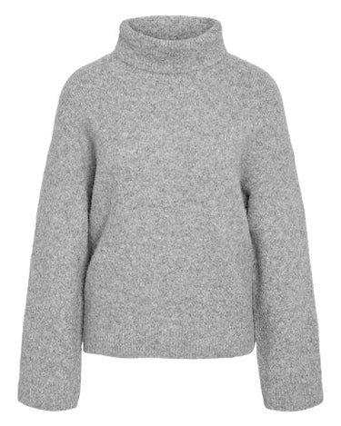 Babette Roll Neck Button Knit Medium Grey Melange - Things I Like Things I Love