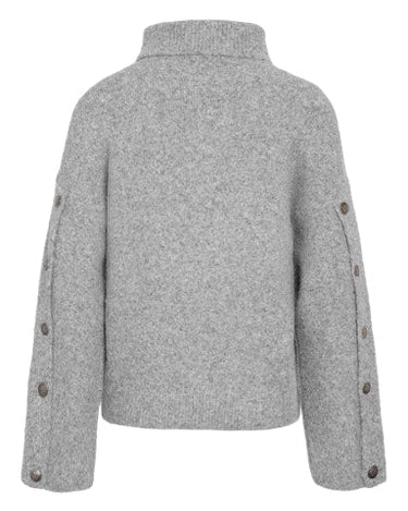 Babette Roll Neck Button Knit Medium Grey Melange - Things I Like Things I Love