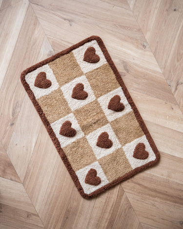 Bath Mat Checker Hearts Brown - Things I Like Things I Love